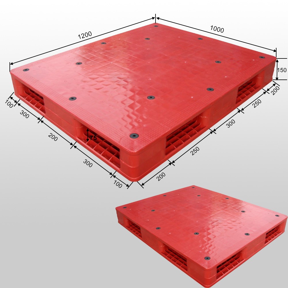 1200x1000 Red Warehouse Stacking Flat Reversible Plastic Pallets