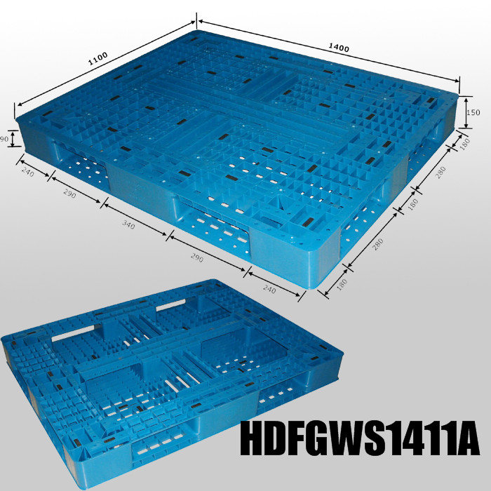Stackable full perimeter plastic pallet L1400*W1100*H150