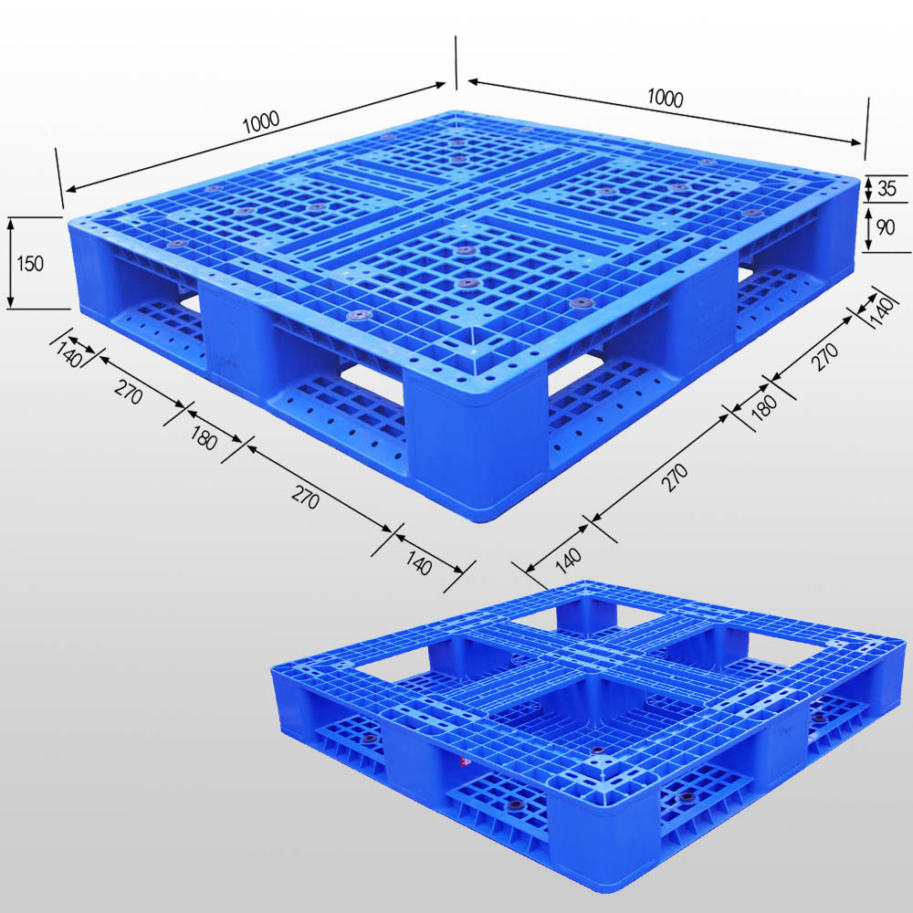 1000*1000 Full Perimeter Bottom Open Deck Stackable Blue Plastic Pallet