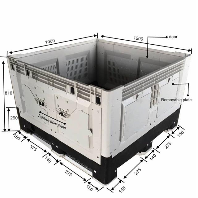 1200*1000*810 Ventilated Transportation Storage Collapsible Plastic Pallet Box 