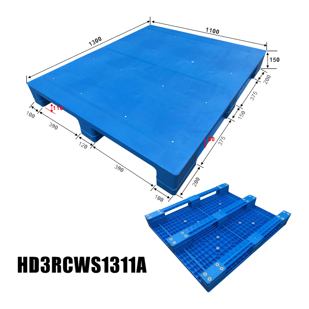 1300*1000 Three Runners HDPE Forklift Plastic Pallet 