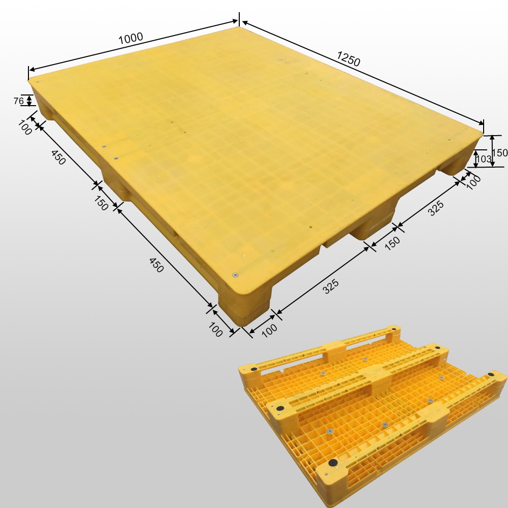 1250*1000 Three Runners Closed Deck Yellow Heavy Duty Plastic Pallet